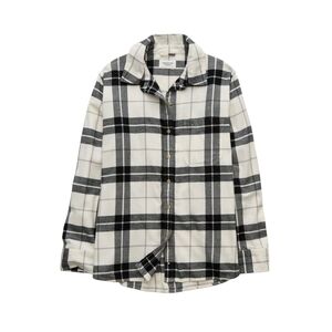 American Eagle Woman's Oversized Plaid Button-up Shirt Black Small